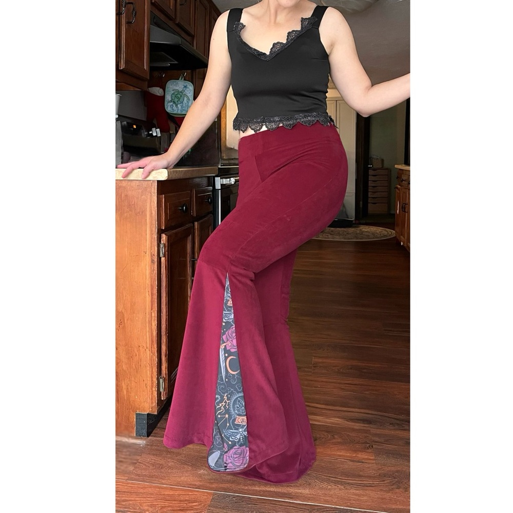 Large/ tall - Burgundy Flare Pants whimsygoth Inset - Picture 2 of 6